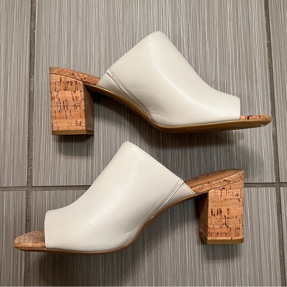 NWT Calvin Klein White Cork Clemence Sandal mule 9.5 summer vacation block heel - Picture 5 of 9